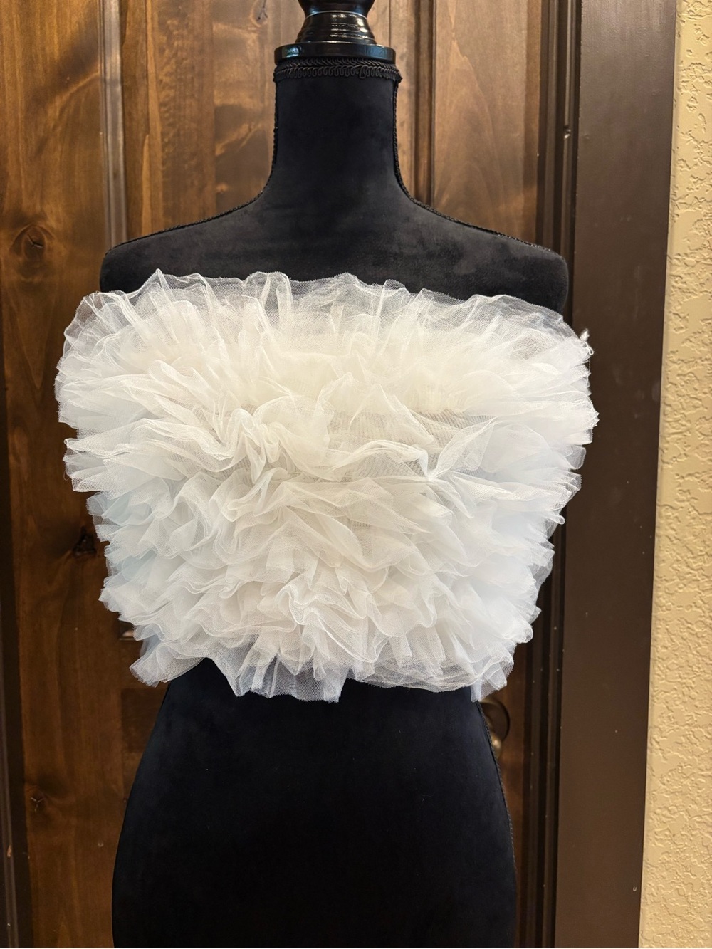 A white tulle ruffled bustier top from Forever 21